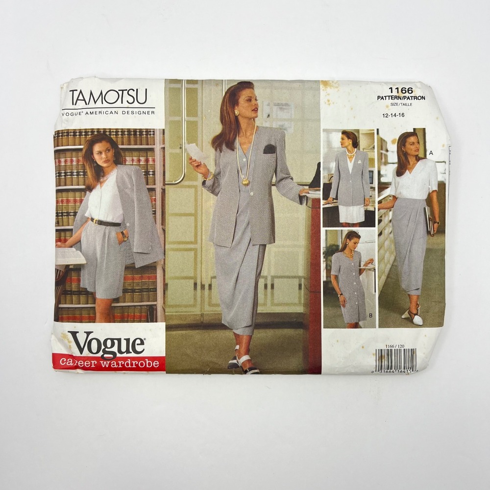 Vogue Tamotsu Career Wardrobe Sewing Pattern 1166 Women 12-16 90s Vintage Boxy